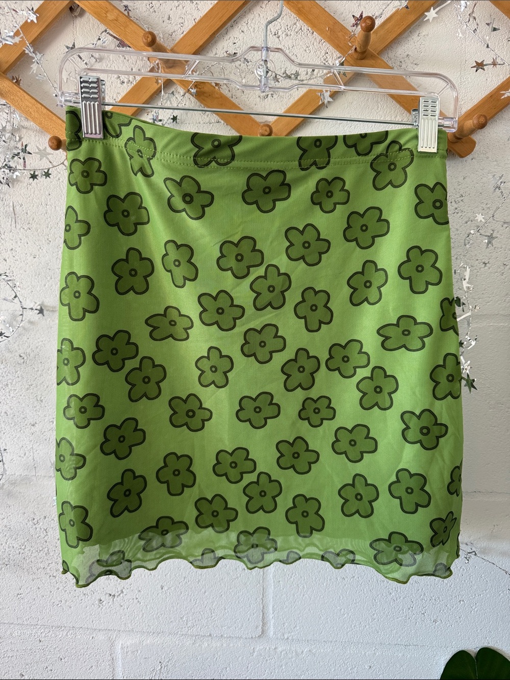 Y2K style Green Floral Mesh Mini Skirt